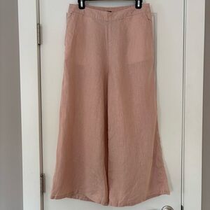 Tahari Pink 100% Linen Wide Leg Pants